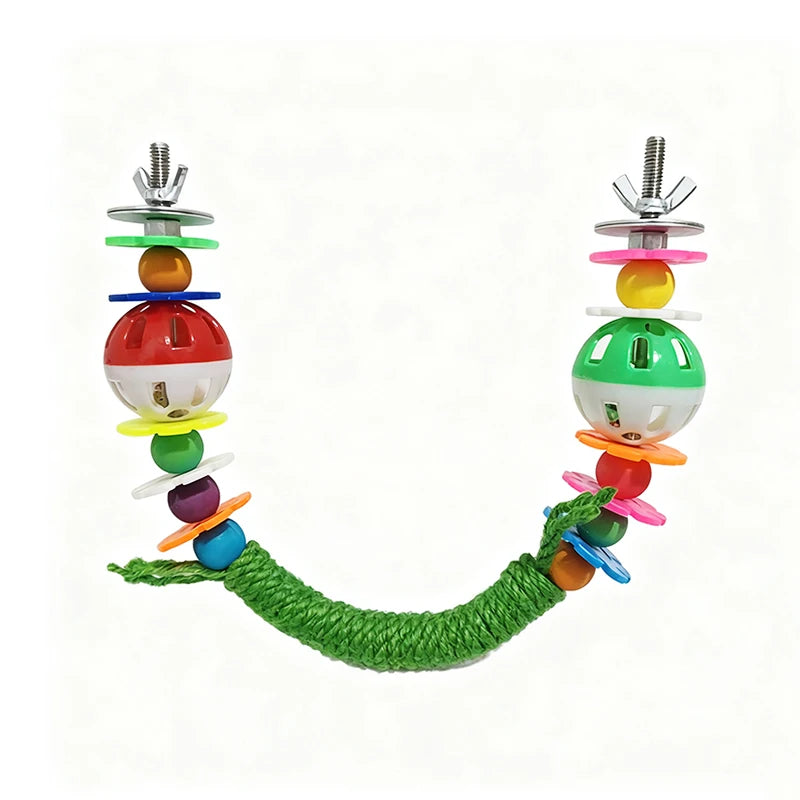 Rope Perch with Bells and Colorful Beads | Bon Bon Bird Toys
