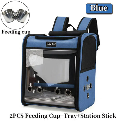 Bird Travel Backpack Carrier with Perch and Feeding Cups