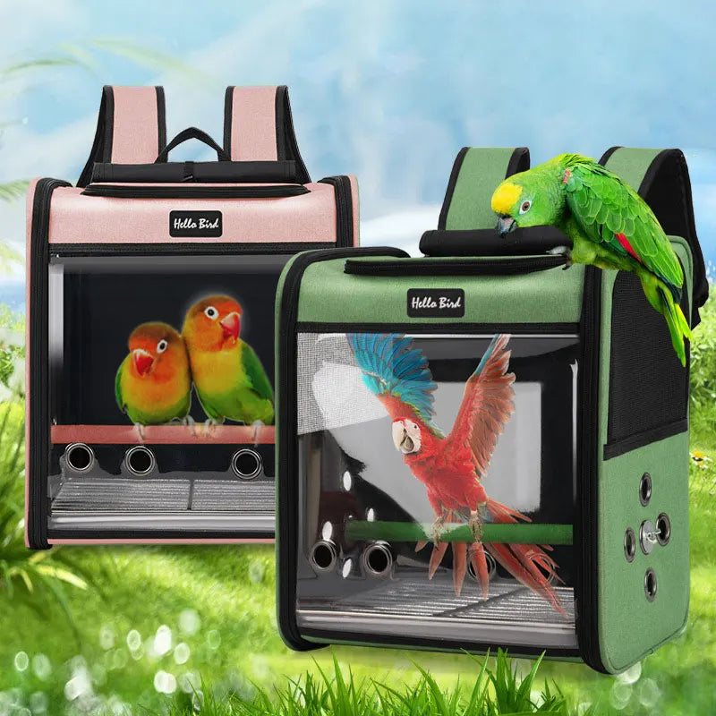 Bird Travel Backpack Carrier with Perch and Feeding Cups