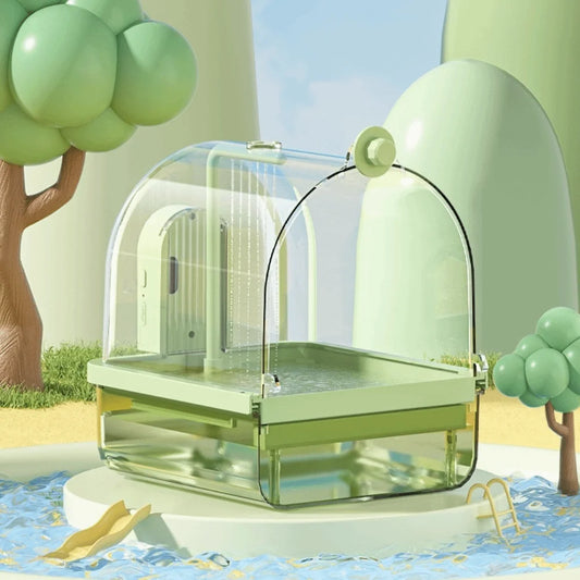 Clear Dome Bird Bath with Auto Water Circulation | Bon Bon Bird Toys