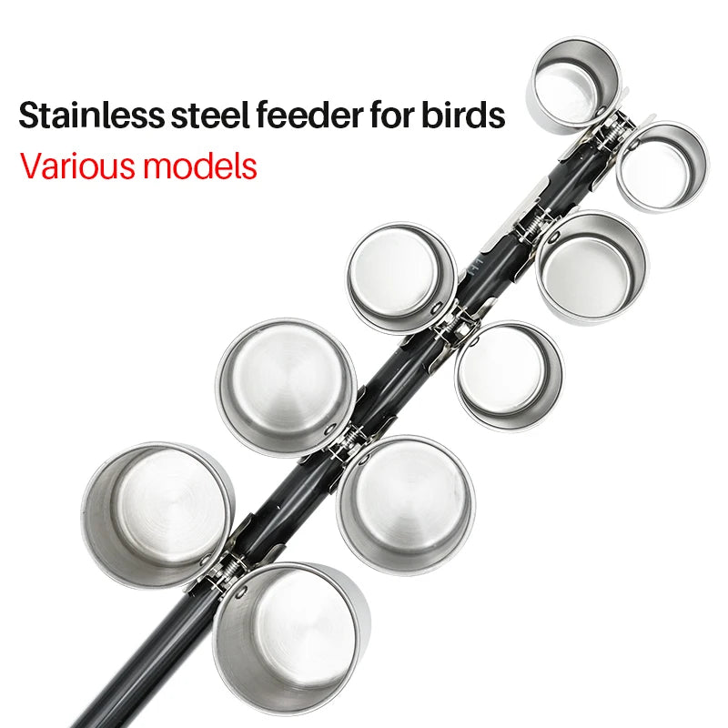 Stainless Steel Bird Feeder Cup Set with Stand Clip