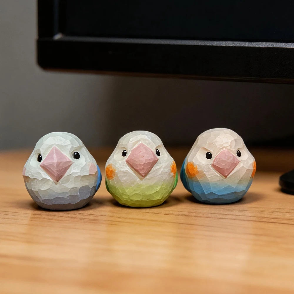 Hand-Carved Lovebird Figurine | Bon Bon Bird Toys