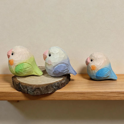 Hand-Carved Lovebird Figurine | Bon Bon Bird Toys