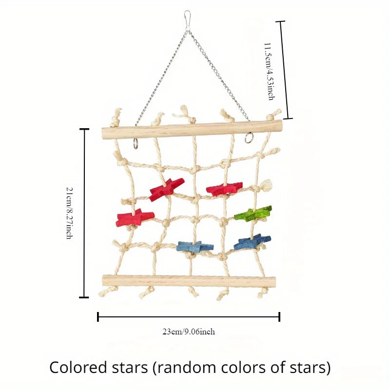 Wooden Star Climbing Net & Swing for Birds | Bon Bon Bird Toys