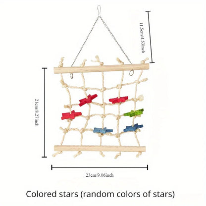 Wooden Star Climbing Net & Swing for Birds | Bon Bon Bird Toys