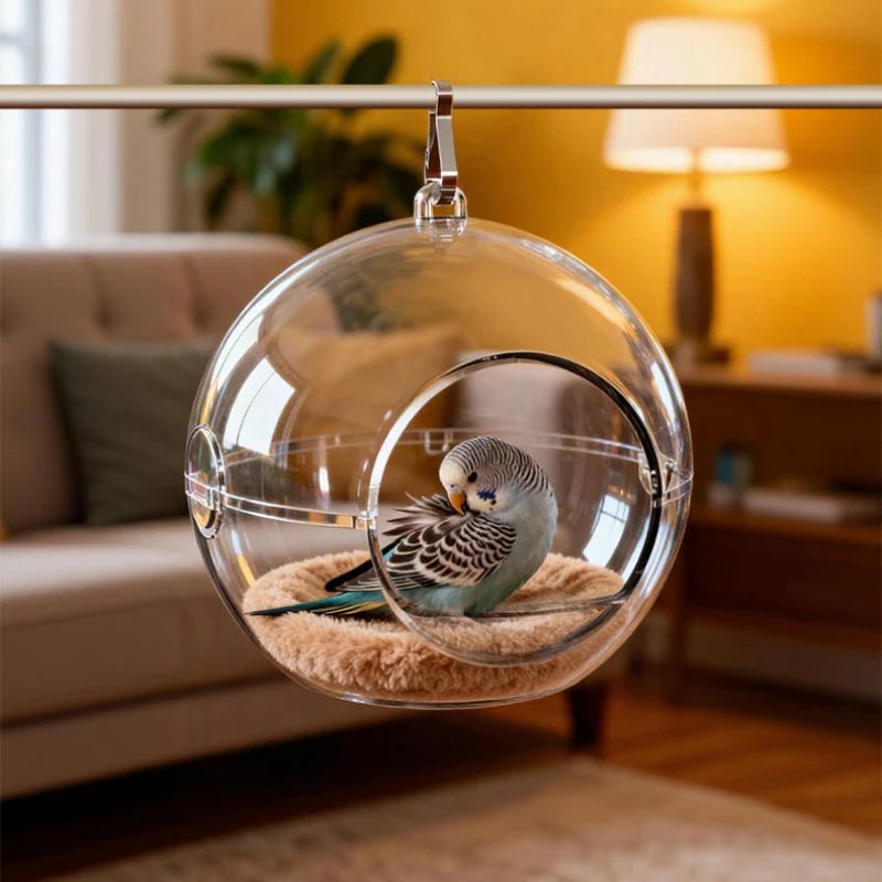 Clear Acrylic Bird Nest Pod with Cotton Cushion | Bon Bon Bird Toys