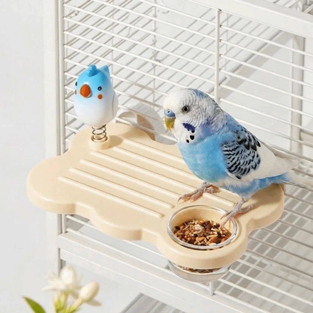 Cloud-Shaped Cage-Mount Bird Perch with Bowl & Play Figurine | Bon Bon Bird Toys