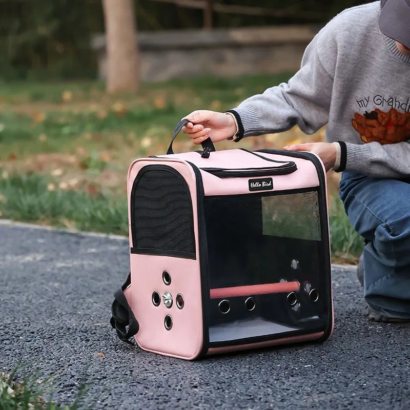 Bird Travel Backpack Carrier with Perch and Feeding Cups