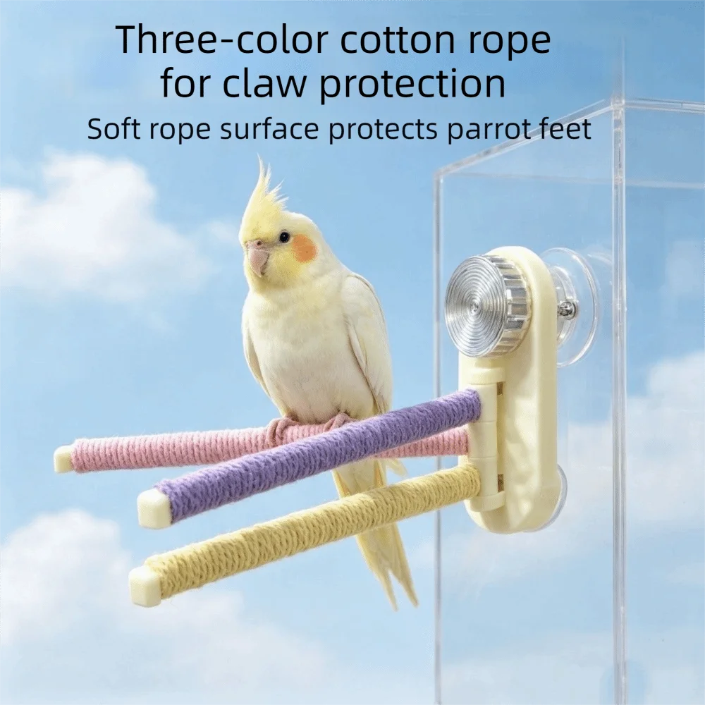 Suction Cup Rotating Cotton Rope Perch for Birds