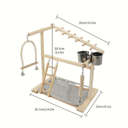 Wooden Bird Play Gym with Rope Perch, Ladder & Swing | Bon Bon Bird Toys