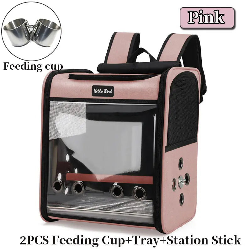Bird Travel Backpack Carrier with Perch and Feeding Cups
