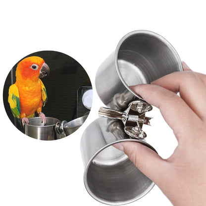 Stainless Steel Bird Feeder Cup Set with Stand Clip