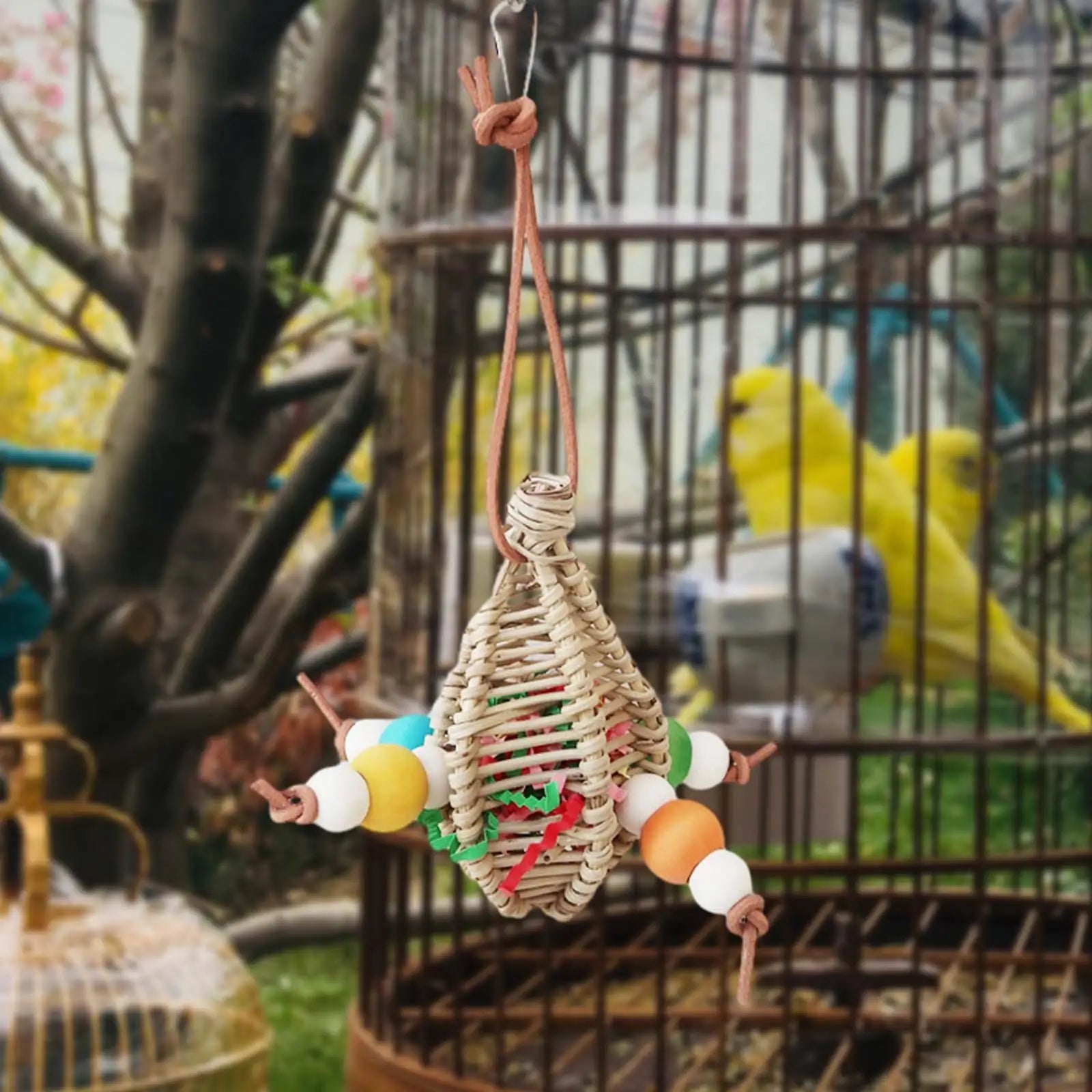 Hanging Wood Rattan Chew Toy for Parakeets, Conures & Parrots