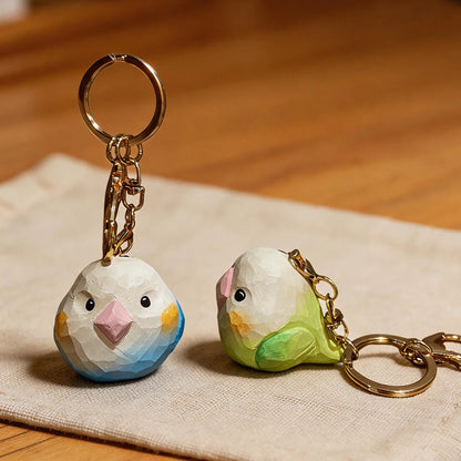 Hand-Carved Wood Lovebird Keychain | Bon Bon Bird Toys