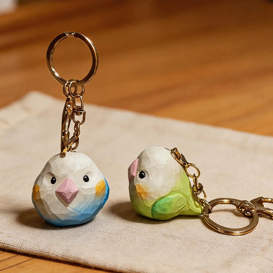 Hand-Carved Wood Lovebird Keychain | Bon Bon Bird Toys
