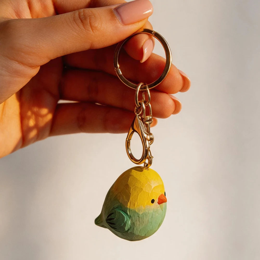 Hand-Carved Wood Bird Keychain | Bon Bon Bird Toys