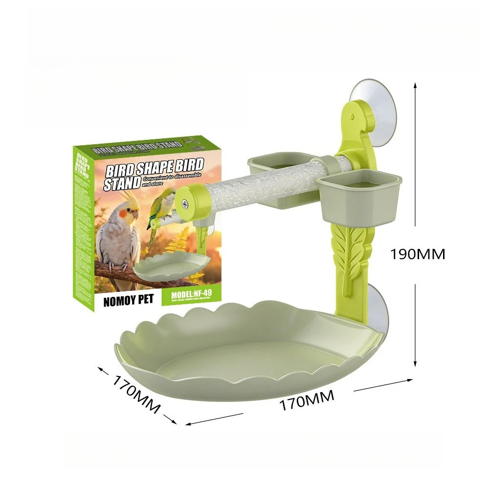 Suction Cup Window Perch with Feeder Dish & Toy | Bon Bon Bird Toys