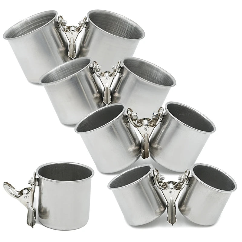 Stainless Steel Bird Feeder Cup Set with Stand Clip
