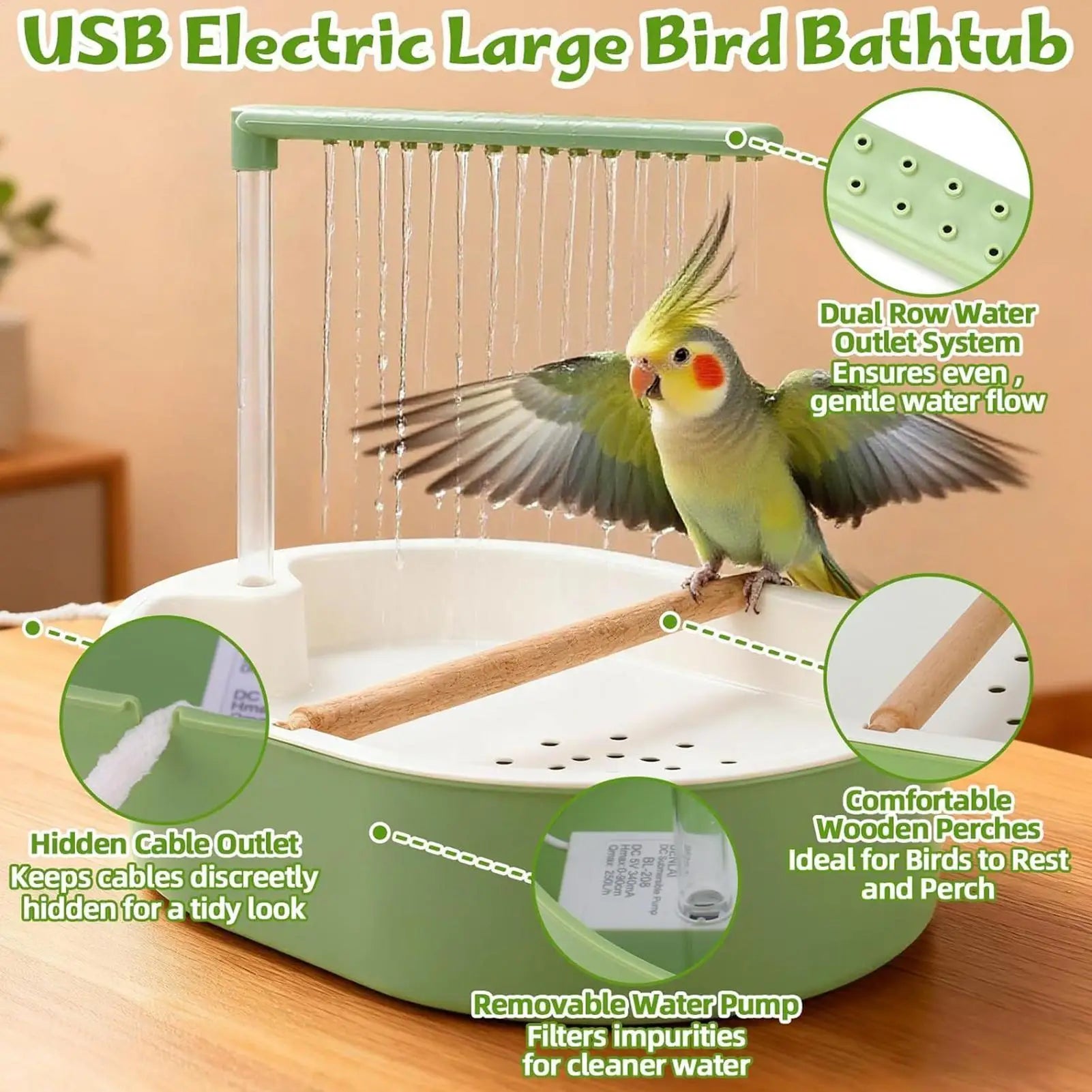 Automatic Circulating Bird Bath with Filter | Bon Bon Bird Toys