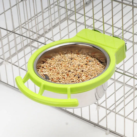 Stainless Steel Bird Bowl with Cage Clip Holder