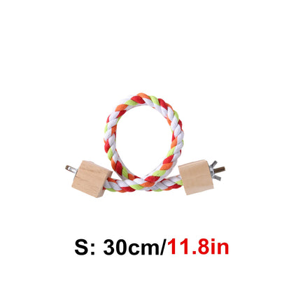 Multicolor Cotton Rope Bird Perch with Wood Block Ends