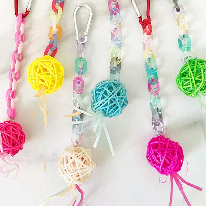 Rattan Ball & Bead Carabiner Parrot Toy | Bon Bon Bird Toys