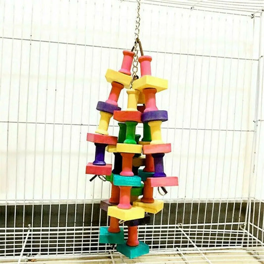 Colorful Wooden Block Chew Toy for Birds