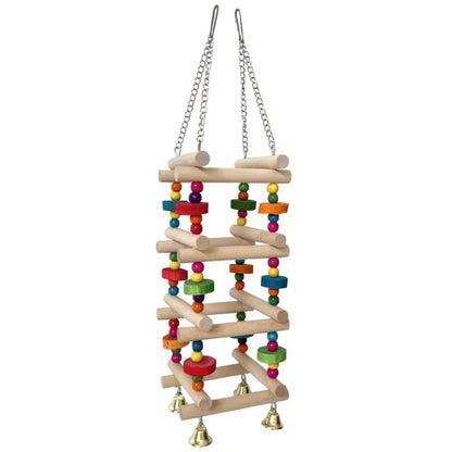 Colorful Wooden Climbing Ladder with Bells for Birds | Bon Bon Bird Toys
