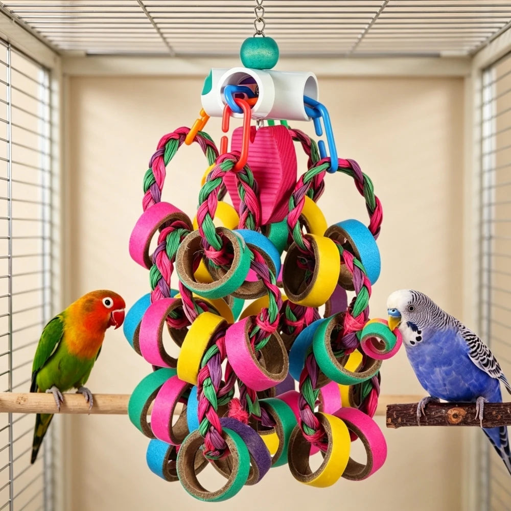 Colorful Bagel Ring Cascade Chew Toy for Parrots | 24 Rings