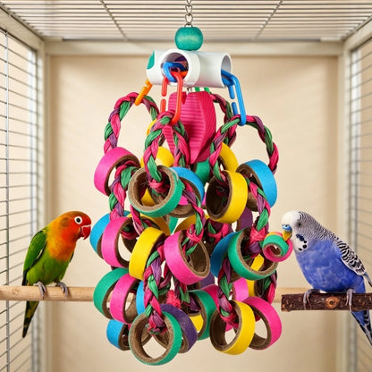 Colorful Bagel Ring Cascade Chew Toy for Parrots | 24 Rings