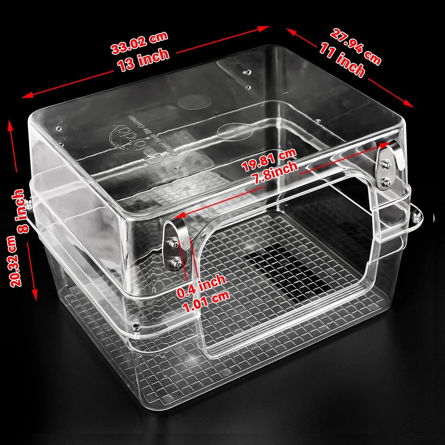 Large Transparent Bird Bath for Cage — 13x11x8 Inches
