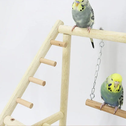 Wooden Bird Play Gym with Ladder & Stainless Steel Cups | Bon Bon Bird Toys