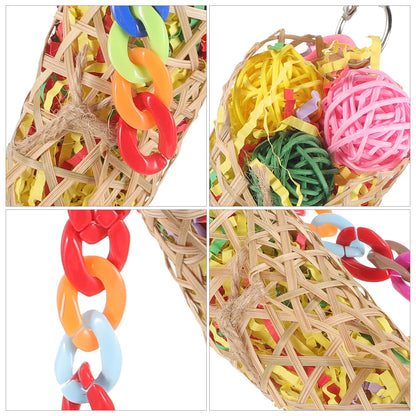 Woven Cone Shreddable Parrot Toy with Chain Rings | Bon Bon Bird Toys