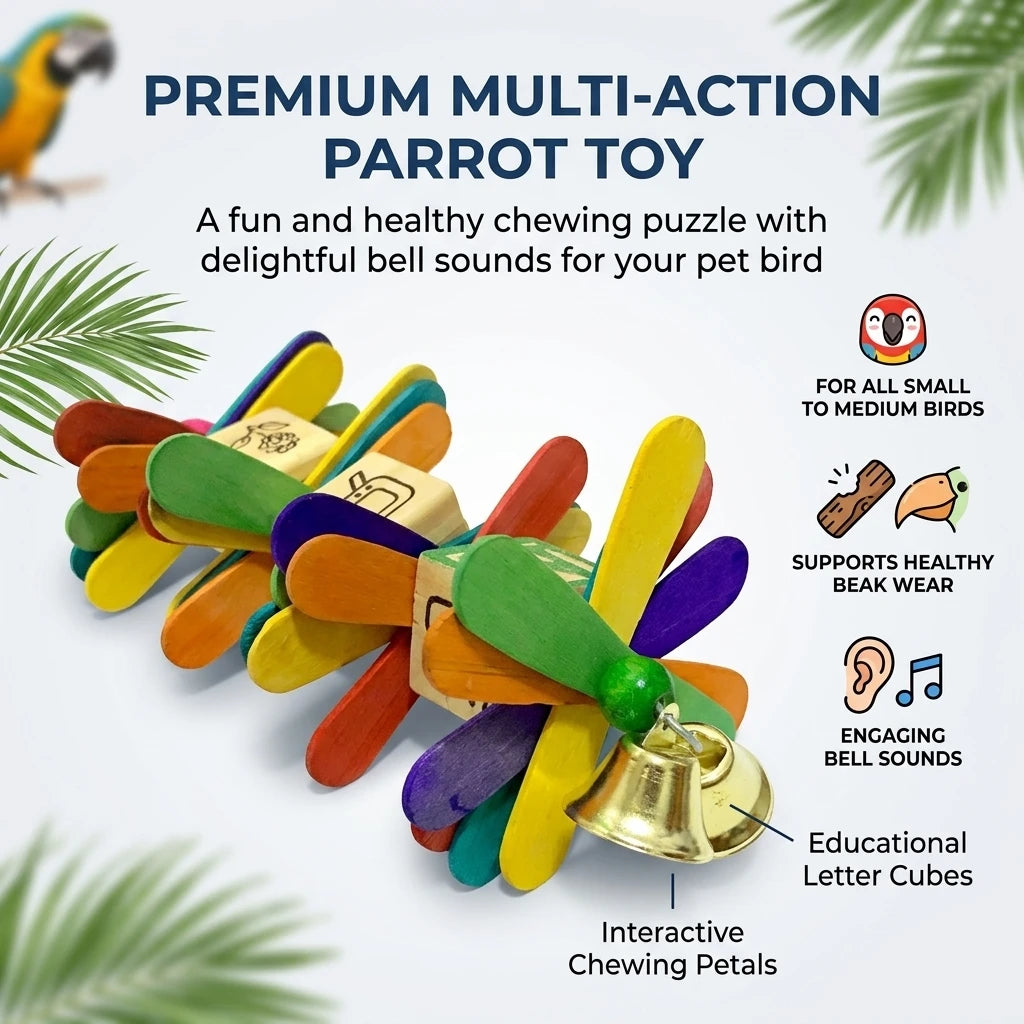 Wooden Pinwheel Chew Toy with Letter Blocks & Bell | Bon Bon Bird Toys
