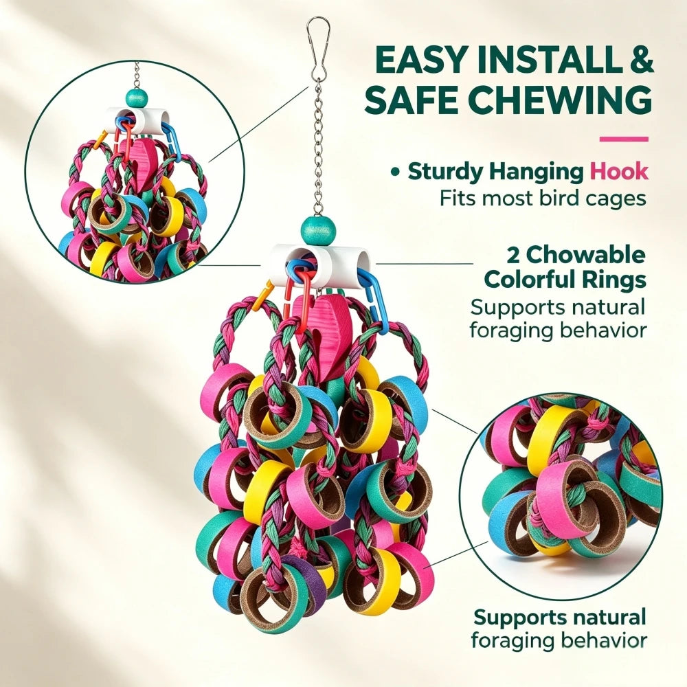 Colorful Bagel Ring Cascade Chew Toy for Parrots | 24 Rings