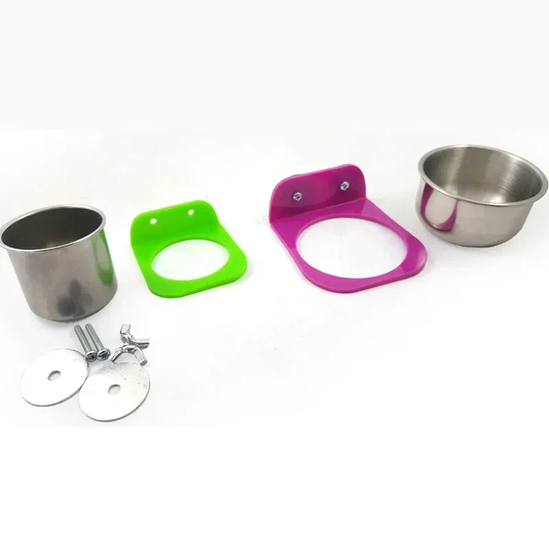 Stainless Steel Cage Bowl with Plastic Bracket | Bon Bon Bird Toys