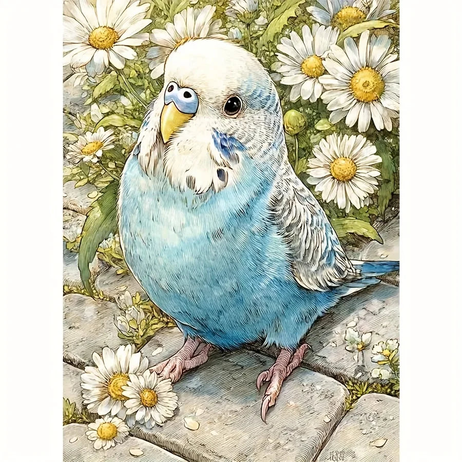 Parakeet Among Daisies Diamond Painting Kit | Bon Bon Bird Toys