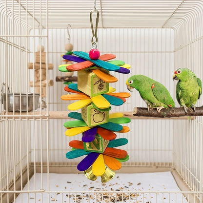 Wooden Pinwheel Chew Toy with Letter Blocks & Bell | Bon Bon Bird Toys