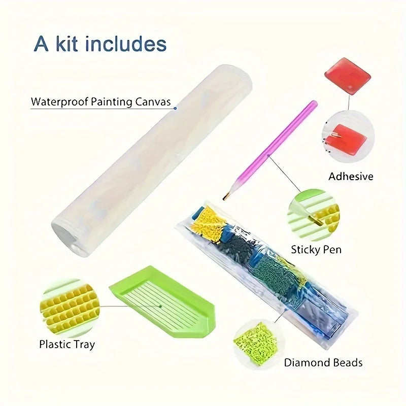 Green Parakeet in Wildflower Garden Diamond Painting Kit | Bon Bon Bird Toys
