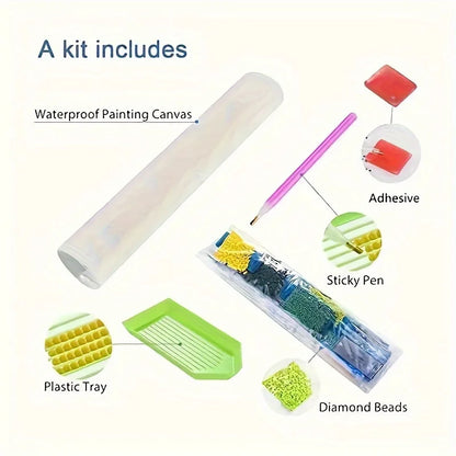 Green Parakeet in Wildflower Garden Diamond Painting Kit | Bon Bon Bird Toys