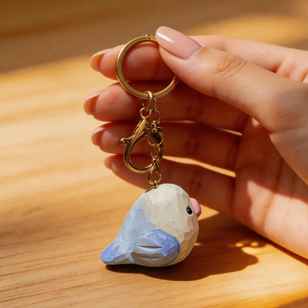 Hand-Carved Wood Lovebird Keychain | Bon Bon Bird Toys