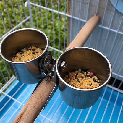 Stainless Steel Bird Feeder Cup Set with Stand Clip