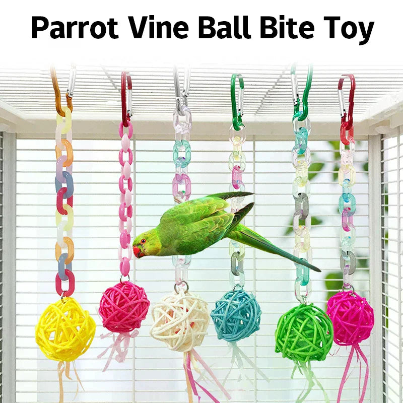 Rattan Ball & Bead Carabiner Parrot Toy | Bon Bon Bird Toys