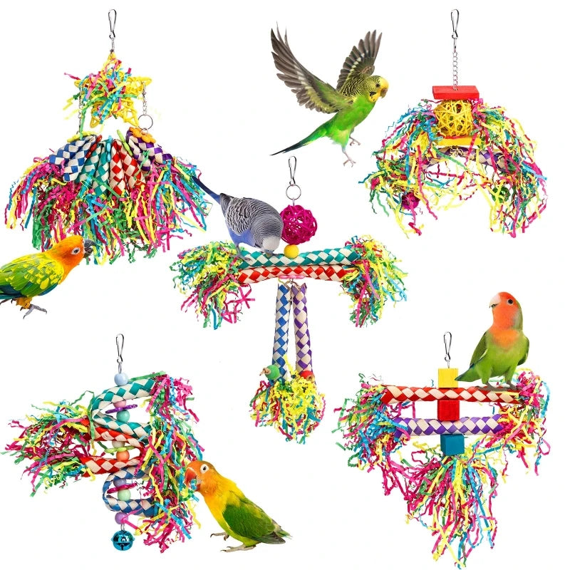 5 Piece Crinkle Paper Shredding Toy Set for Birds | Bon Bon Bird Toys