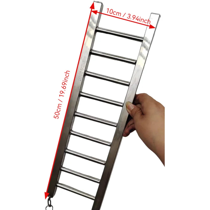 Stainless Steel 9-Step Bird Ladder with Hooks | Bon Bon Bird Toys