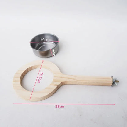 Wooden Perch with Feeding Bowl for Birds | Bon Bon Bird Toys