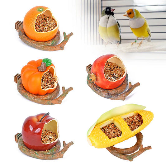 Fruit-Shaped Bird Feeder Bowl with Branch Stand | Bon Bon Bird Toys