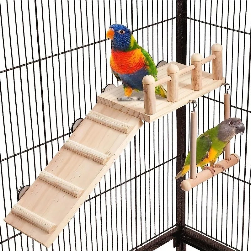 Wood Bird Ladder, Swing & Platform Set