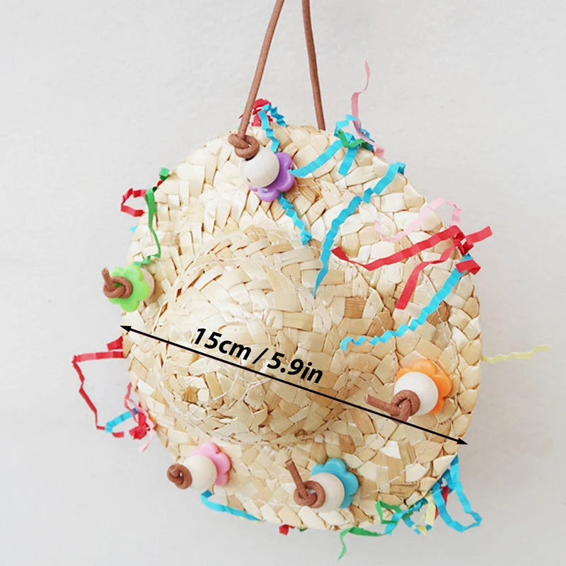 Woven Straw Sombrero Chew & Shred Toy for Birds