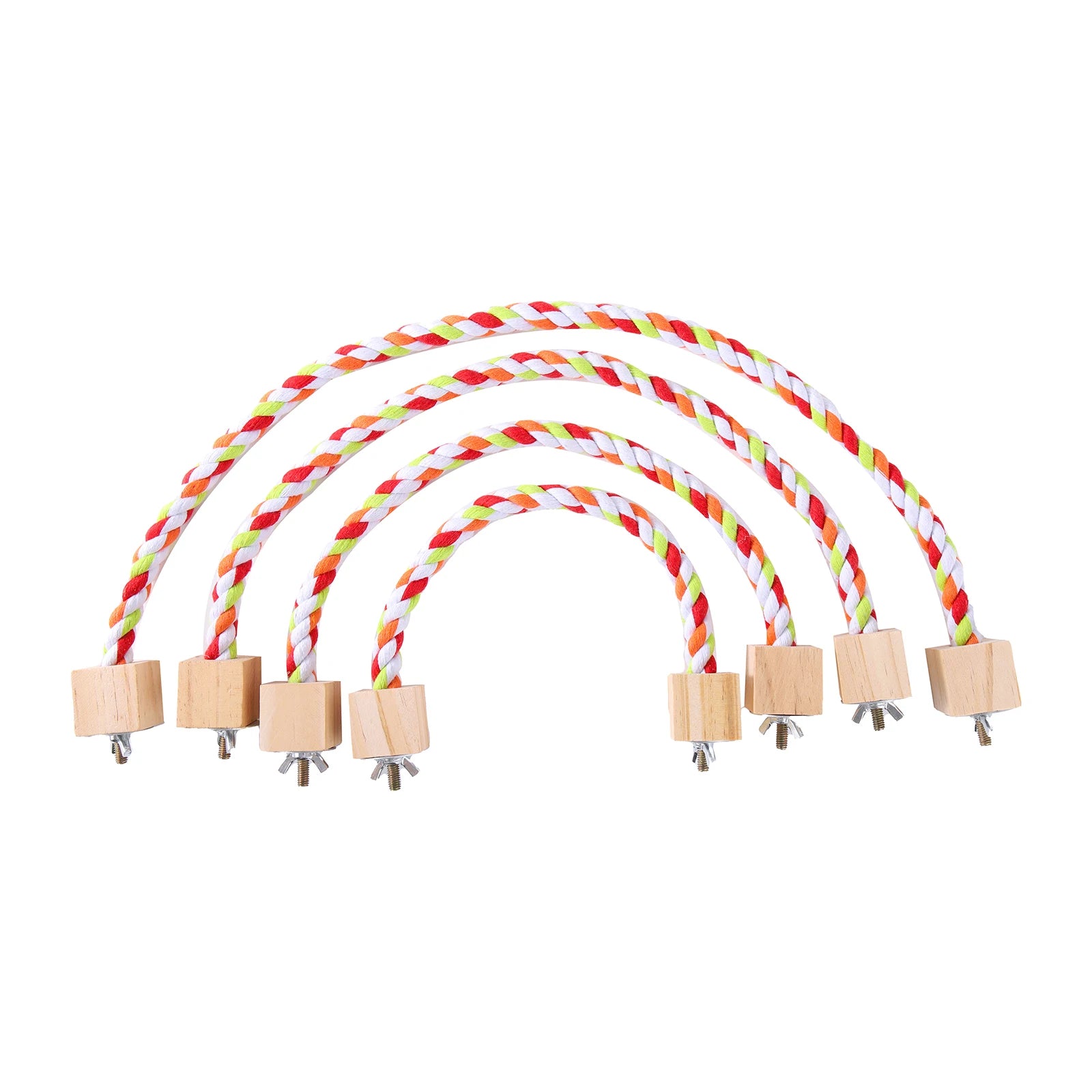 Multicolor Cotton Rope Bird Perch with Wood Block Ends